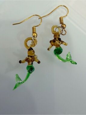 Green Glass Mermaid Dangle Earrings